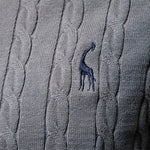 Men's Cotton Knit Sweater | Classic Twist Design with Playful Giraffe Embroidery | Soft Touch Comfort