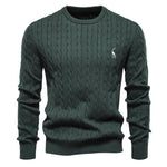 Men's Cotton Knit Sweater | Classic Twist Design with Playful Giraffe Embroidery | Soft Touch Comfort