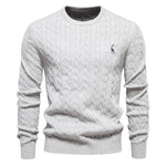 Men's Cotton Knit Sweater | Classic Twist Design with Playful Giraffe Embroidery | Soft Touch Comfort