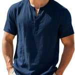 Men's Cotton Linen Henley T-Shirt | Lightweight Breathable Summer Essential