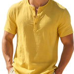 Men's Cotton Linen Henley T-Shirt | Lightweight Breathable Summer Essential
