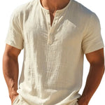 Men's Cotton Linen Henley T-Shirt | Lightweight Breathable Summer Essential