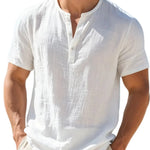 Men's Cotton Linen Henley T-Shirt | Lightweight Breathable Summer Essential