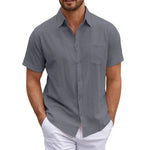 Men's Cotton Linen Short Sleeve Shirt | Lightweight Breathable Casual Essential