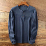 Men's Cotton Waffle Long Sleeve Henley Shirt | Breathable Slim Fit Casual Style