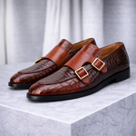 Men's Croc-Embossed Italian Leather Monk Strap Shoes | Bold Elevated Comfort Design