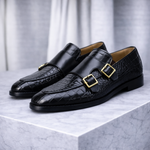 Men's Croc-Embossed Italian Leather Monk Strap Shoes | Bold Elevated Comfort Design