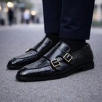 Men's Croc-Embossed Italian Leather Monk Strap Shoes | Bold Elevated Comfort Design