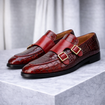 Men's Croc-Embossed Italian Leather Monk Strap Shoes | Bold Elevated Comfort Design