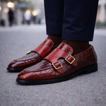 Men's Croc-Embossed Italian Leather Monk Strap Shoes | Bold Elevated Comfort Design