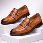Men's Croc-Embossed Leather Double Monk Strap Shoes | Refined Structured Comfort