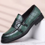 Men's Croc-Embossed Leather Double Monk Strap Shoes | Refined Structured Comfort