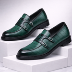 Men's Croc-Embossed Leather Double Monk Strap Shoes | Refined Structured Comfort