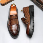 Men's Crocodile-Embossed Leather Loafers | Sleek Dual Monk Strap Design