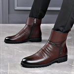 Men's Genuine Cowhide Mid Boots | Classic Winter Style with Warm Lining