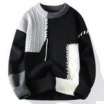 Men's Knit Patchwork Sweater | Textured Relaxed Fit with Bold Contrast