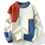 Men's Knit Patchwork Sweater | Textured Relaxed Fit with Bold Contrast