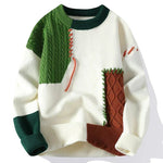 Men's Knit Patchwork Sweater | Textured Relaxed Fit with Bold Contrast