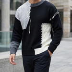 Men's Knit Patchwork Sweater | Textured Relaxed Fit with Bold Contrast