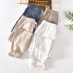 Men's Linen Cotton Striped Ankle-Length Pants | Lightweight Breathable Summer Comfort