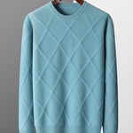 Men's Merino Wool Diamond-Knit Crewneck Sweater | Lightweight Structured Warmth