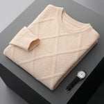 Men's Merino Wool Diamond-Knit Crewneck Sweater | Lightweight Structured Warmth