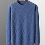 Men's Merino Wool Diamond-Knit Crewneck Sweater | Lightweight Structured Warmth