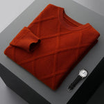 Men's Merino Wool Diamond-Knit Crewneck Sweater | Lightweight Structured Warmth