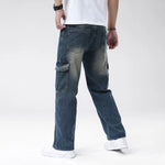 Men's Non-Stretch Polyester-Cotton Denim Jeans | Casual Deep Blue Straight Leg Workwear Pants