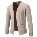 Men's Plush Knit V-Neck Sweater Jacket | Refined Versatile Business Essential