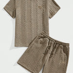 Men's Polyester Cable Knit 2-Piece Set | Stylish Casual Comfort Ensemble