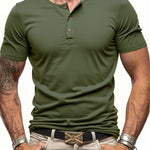 Men's Polyester Fiber Short Sleeve Henley T-Shirt | Soft Touch Everyday Essential