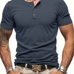Men's Polyester Fiber Short Sleeve Henley T-Shirt | Soft Touch Everyday Essential