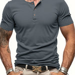 Men's Polyester Fiber Short Sleeve Henley T-Shirt | Soft Touch Everyday Essential