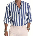 Men's Polyester Long Sleeve Stripe Shirt | Classic Autumn Winter Essential