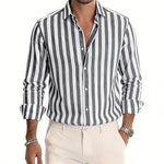 Men's Polyester Long Sleeve Stripe Shirt | Classic Autumn Winter Essential