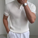 Men's Ribbed Knit Polo Shirt | Lightweight Breathable Comfort
