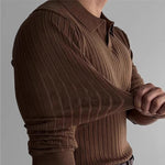 Men's Ribbed Long Sleeve Polo Shirt | Refined Casual Elegance