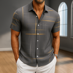 Men's Silk Blend Button-Up Shirt | Tailored Modern Grid Design