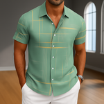 Men's Silk Blend Button-Up Shirt | Tailored Modern Grid Design