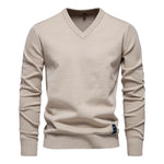 Men's Solid Color V-Neck Pullover Sweater | Tailored Warm Casual Essential