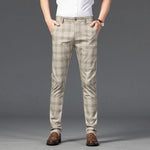 Men's Stretch Fabric Slim Fit Trousers | Tailored Bold Plaid Design