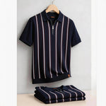 Men's Stripe Cotton Polo Shirt | Stylish Casual Short Sleeve Top