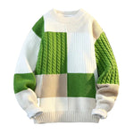 Men's Thick Knit Sweater | Bold Plaid Patchwork Design for Winter Style