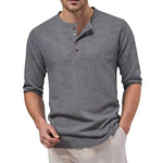 Men's Waffle Henley T-Shirt | Breathable Casual Long Sleeve Top