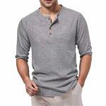 Men's Waffle Henley T-Shirt | Breathable Casual Long Sleeve Top