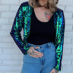Sequin Shrug Glitter Bolero Jackets with Sparkly Blazer Long Sleeve Cropped Cardigan - Zeagoo (Us Only)