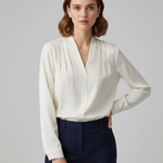 Charlotte Walker | Pleated V-Neck Satin Blouse For Women