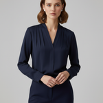Charlotte Walker | Pleated V-Neck Satin Blouse For Women