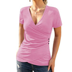 Zeagoo Women Wrap Tops Short Sleeve Ribbed Deep V Neck Sexy Wrap Shirt